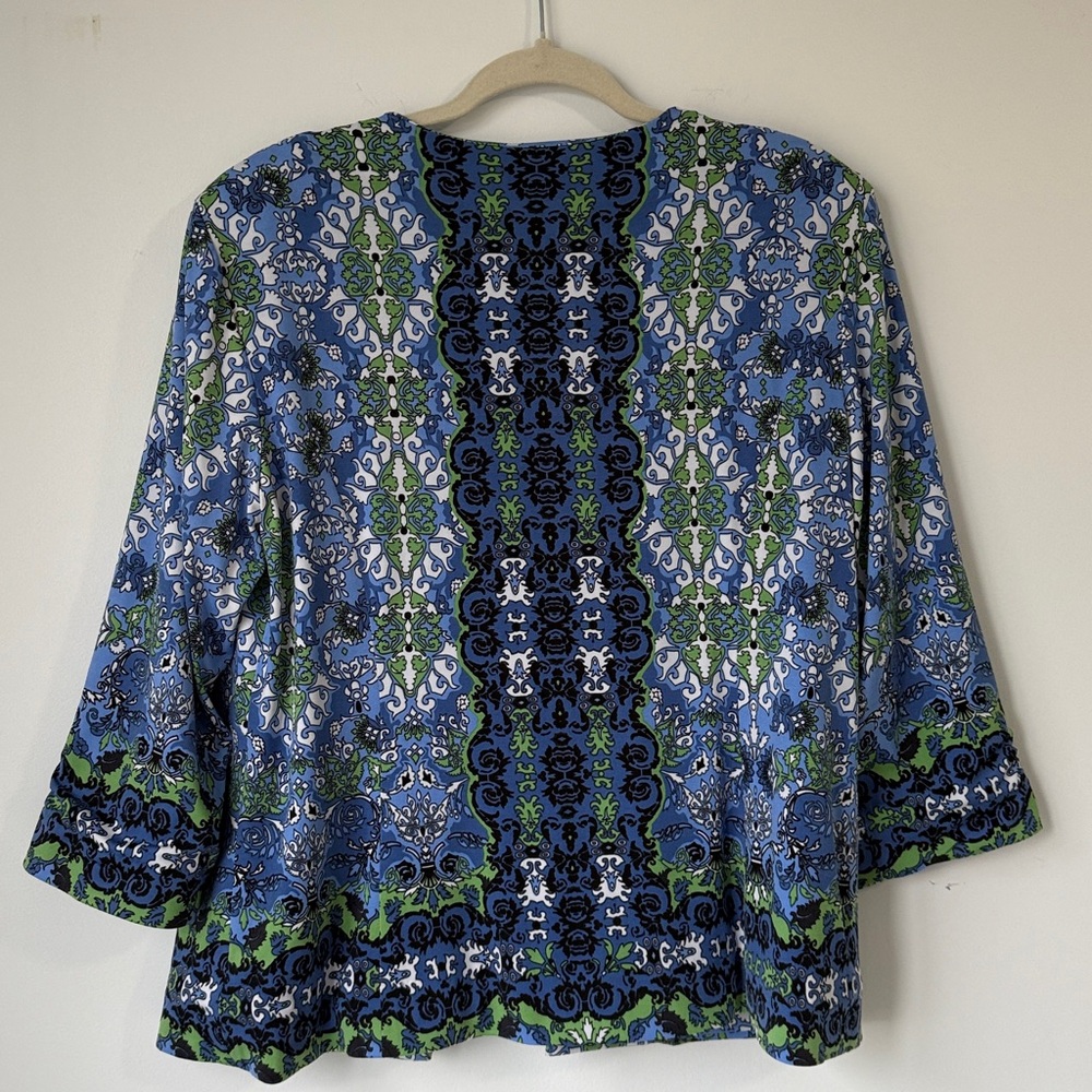 Joan Rivers Vintage Scroll Jersey Knit Blue and Green Floral Jacket SZM. - Picture 2 of 14